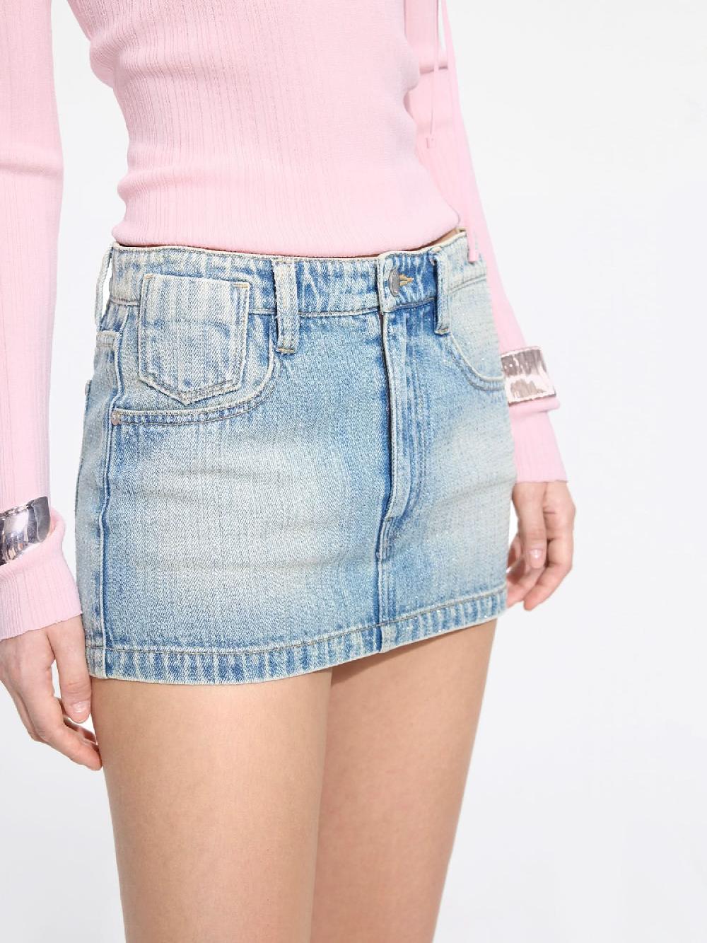 Miss Sixty RHINESTONE-EMBELLISHED DENIM SKIRT MIDDLE BLUE
