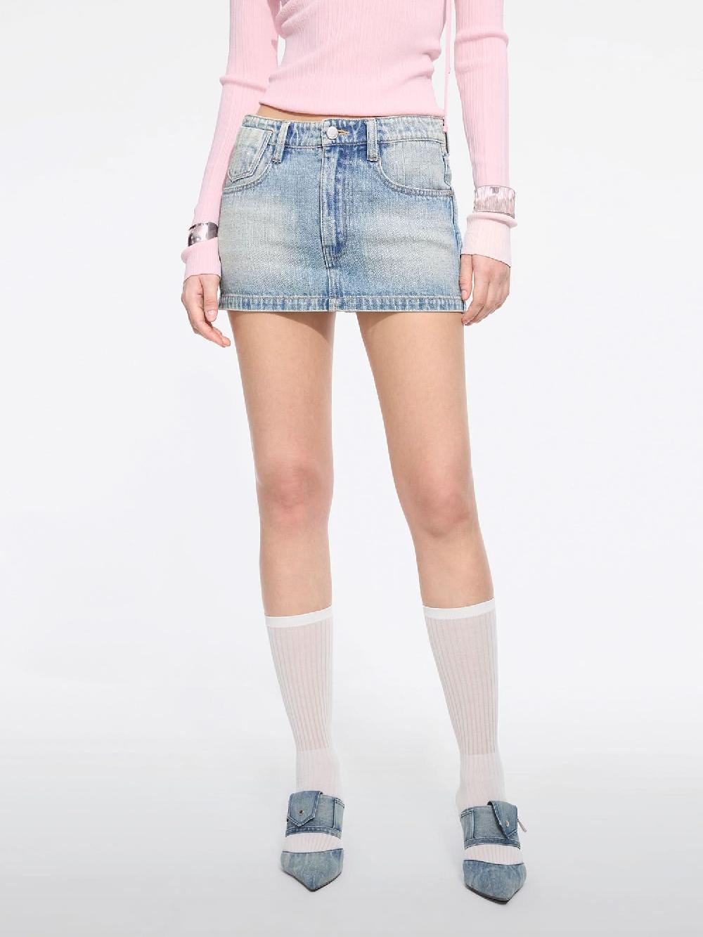 miss sixty RHINESTONE-EMBELLISHED DENIM SKIRT MIDDLE BLUE