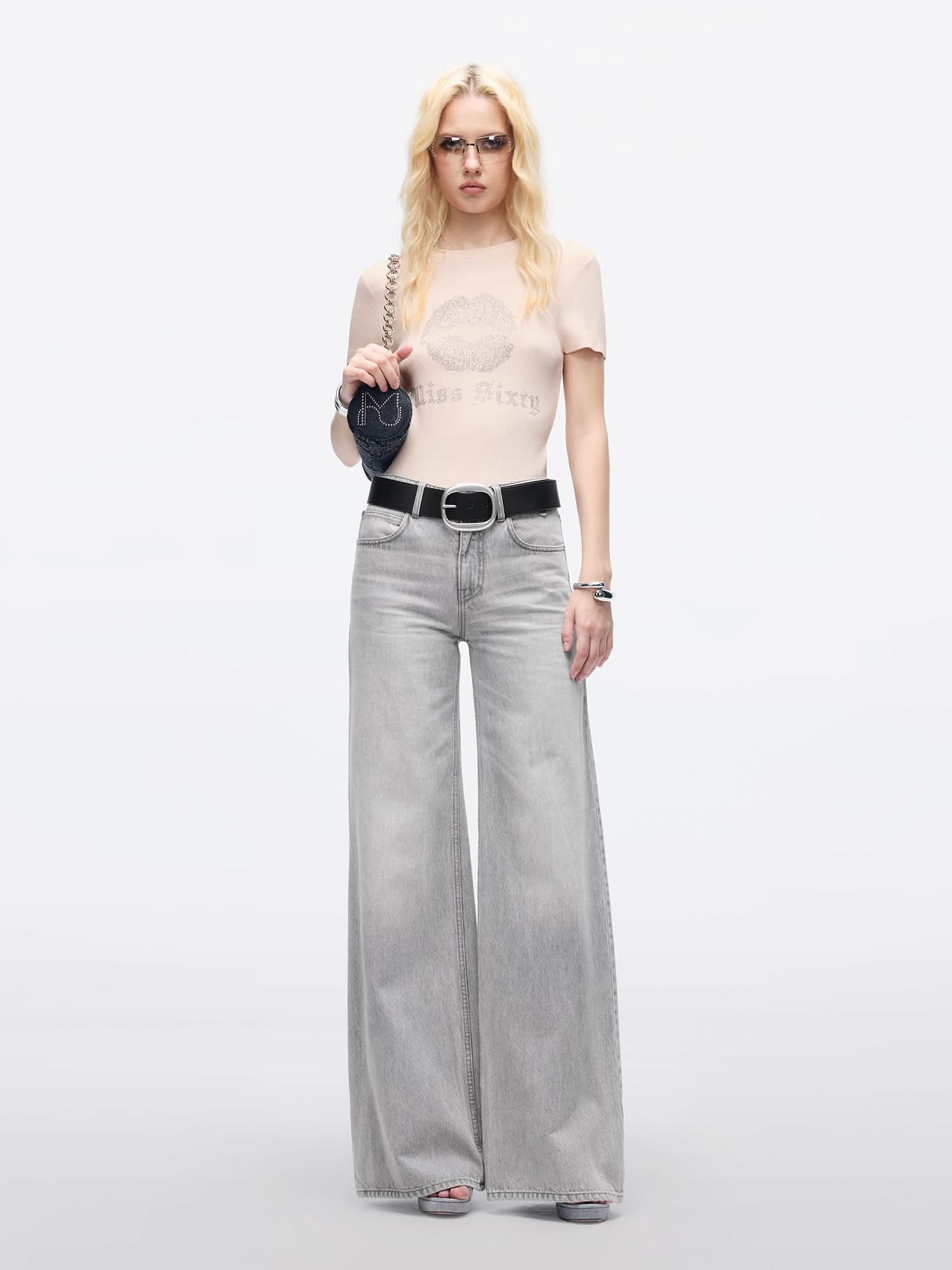 Miss Sixty RHINESTONE-EMBELLISHED KNIT TOP BABY PINK