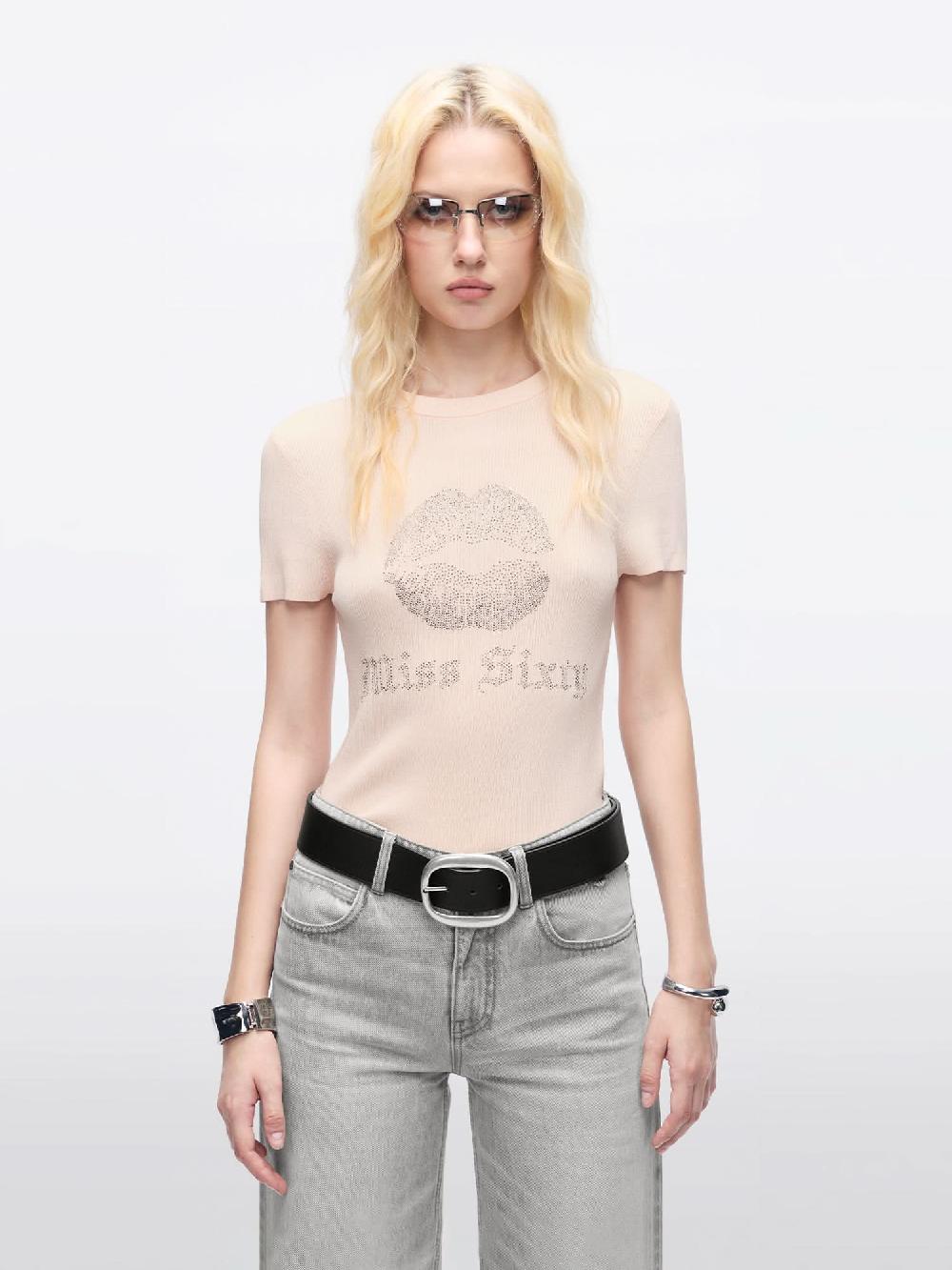 miss sixty RHINESTONE-EMBELLISHED KNIT TOP BABY PINK