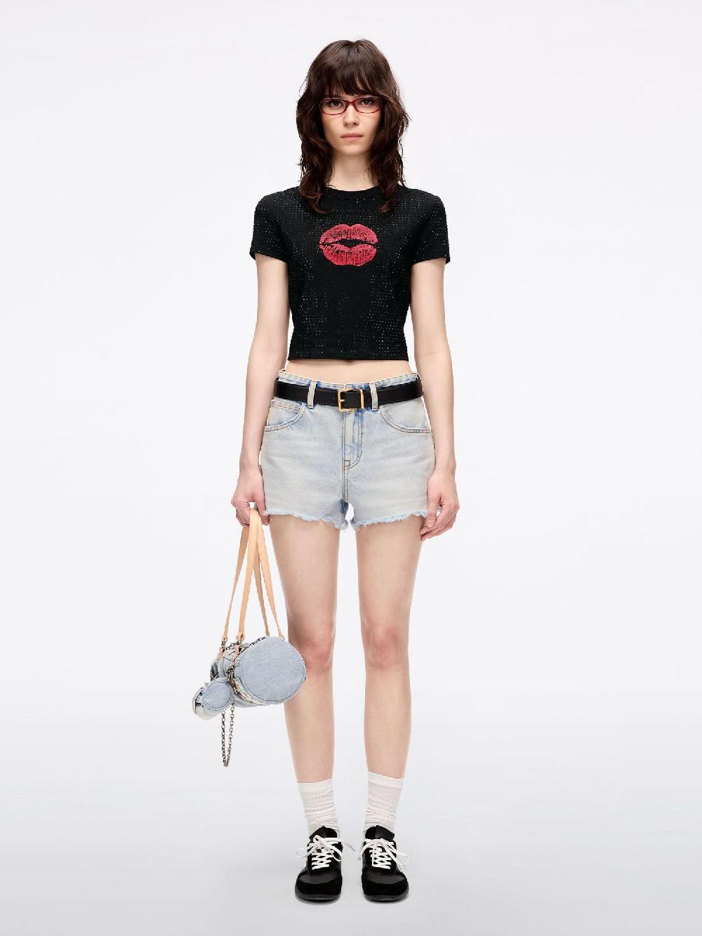 Miss Sixty RHINESTONE-EMBELLISHED LIP PRINT T-SHIRT BLACK