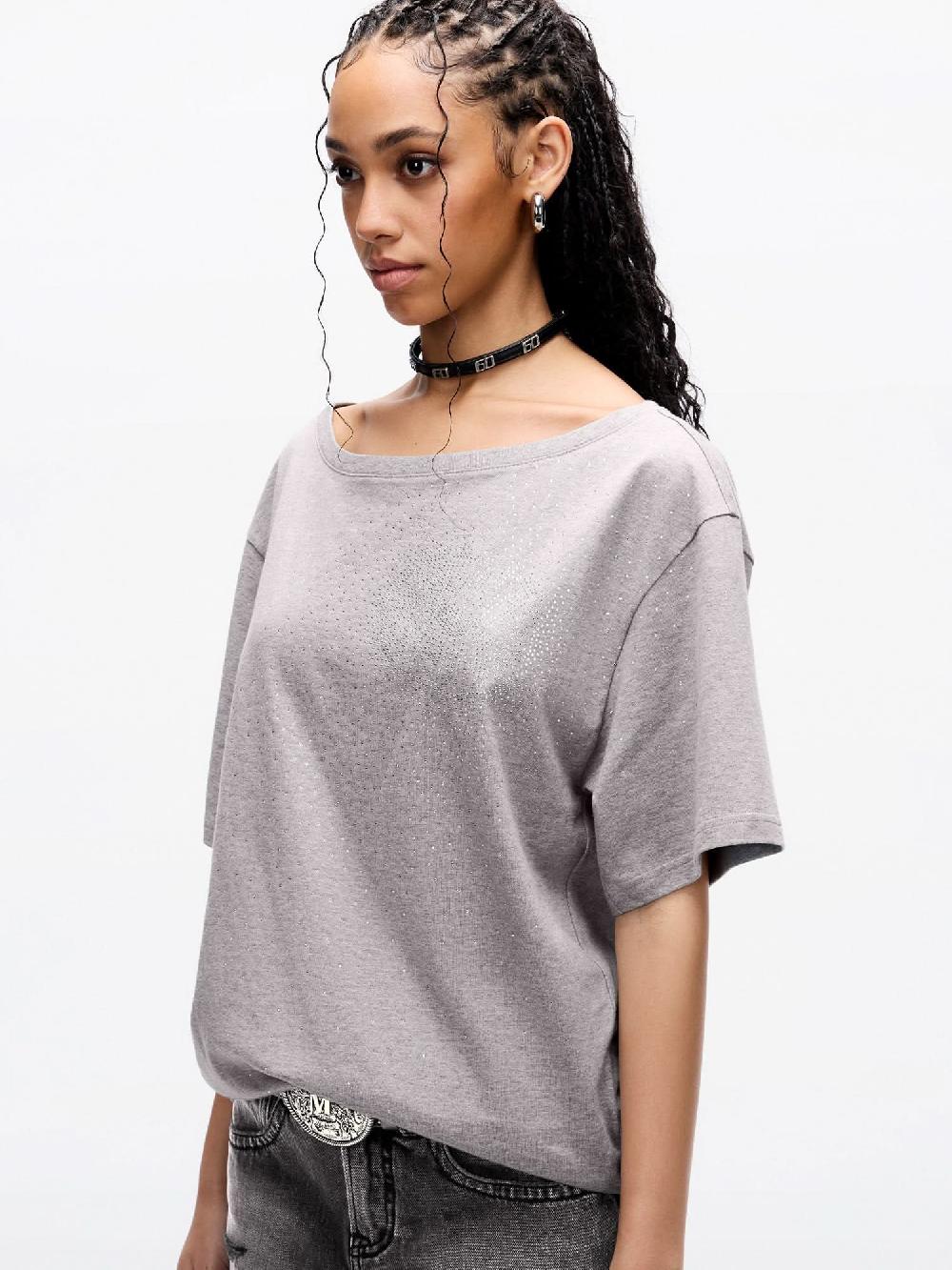 Miss Sixty RHINESTONE EMBELLISHED T-SHIRT HEATHER GREY