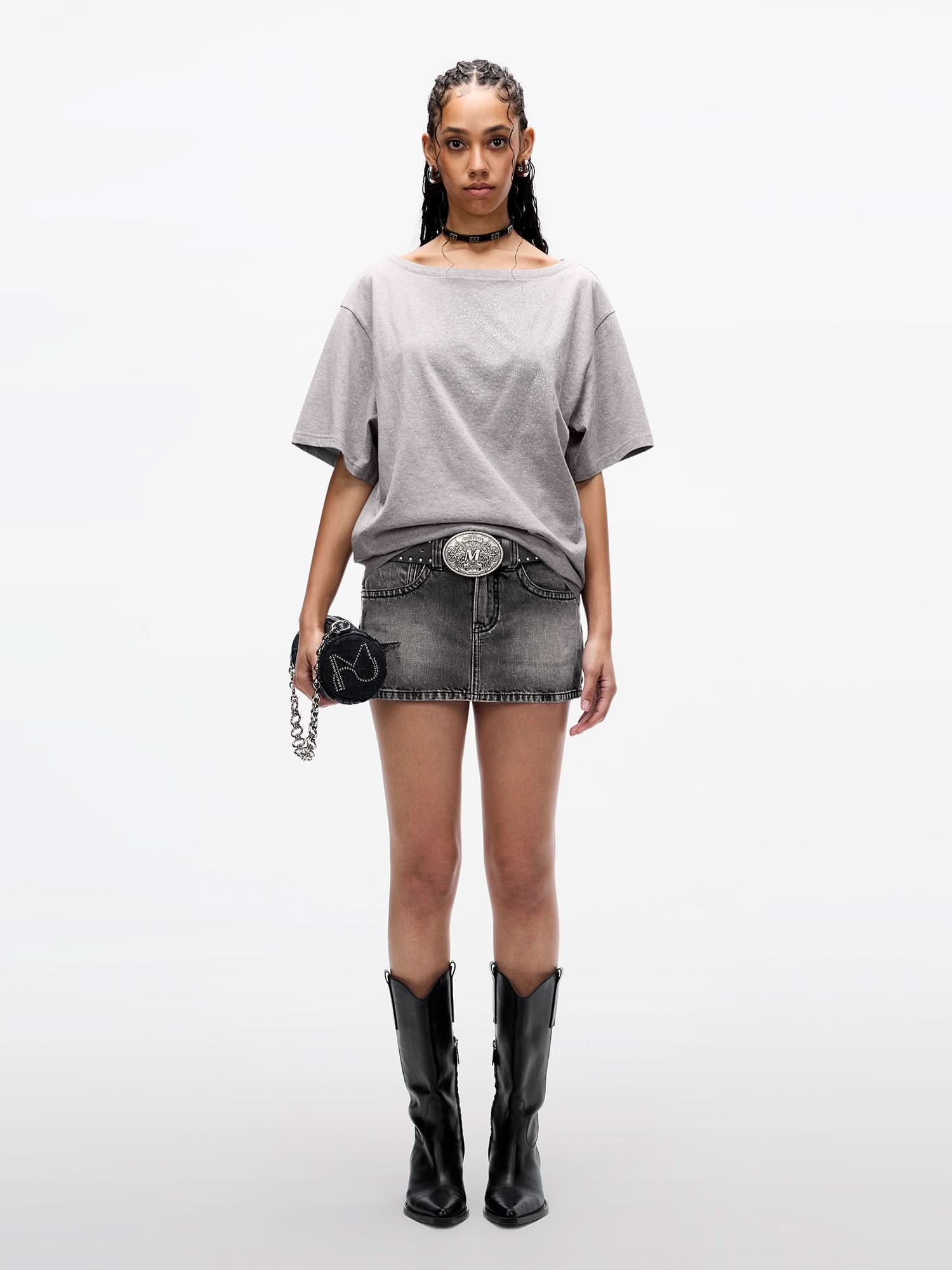 Miss Sixty RHINESTONE EMBELLISHED T-SHIRT HEATHER GREY