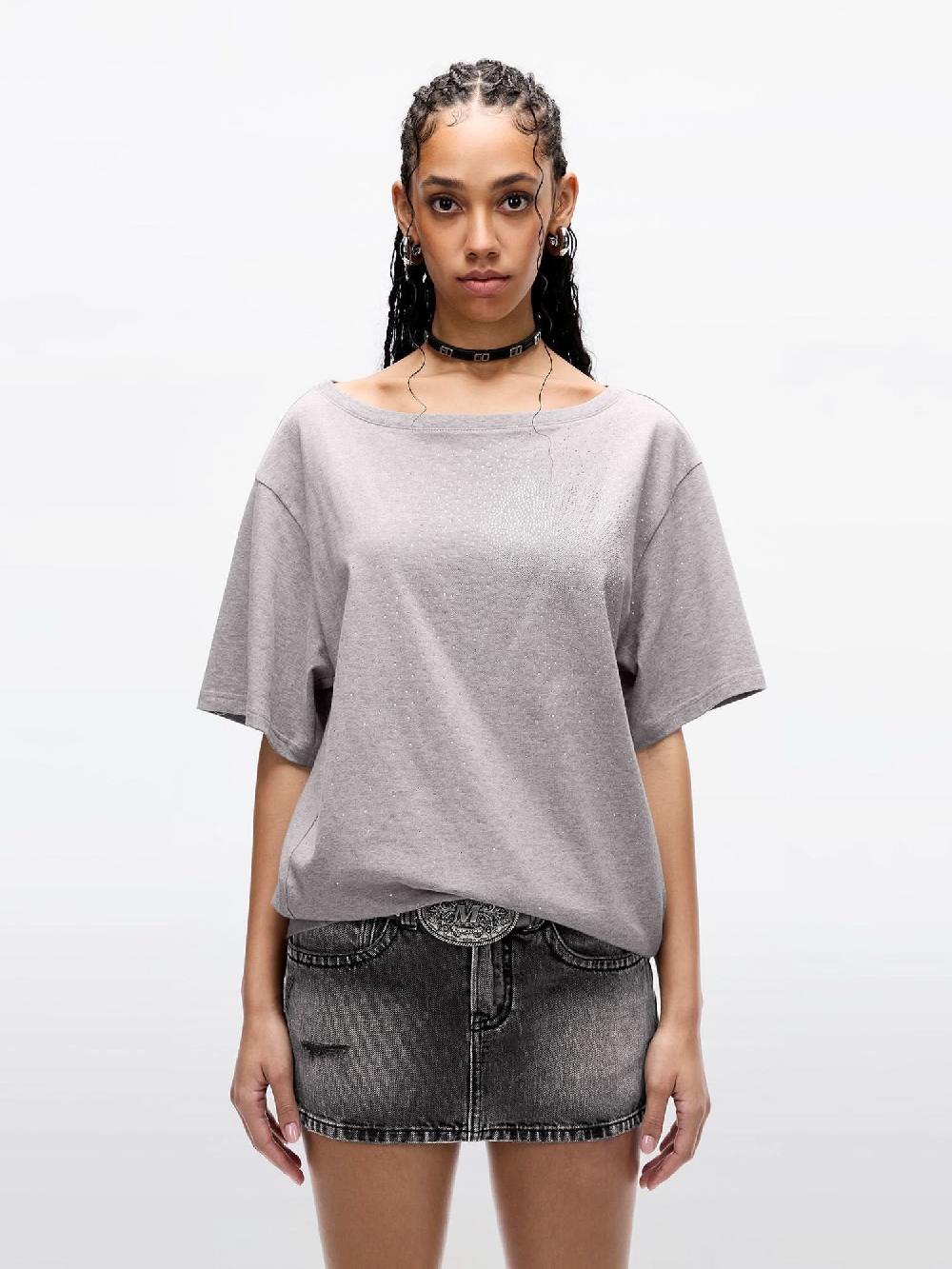 miss sixty RHINESTONE EMBELLISHED T-SHIRT HEATHER GREY