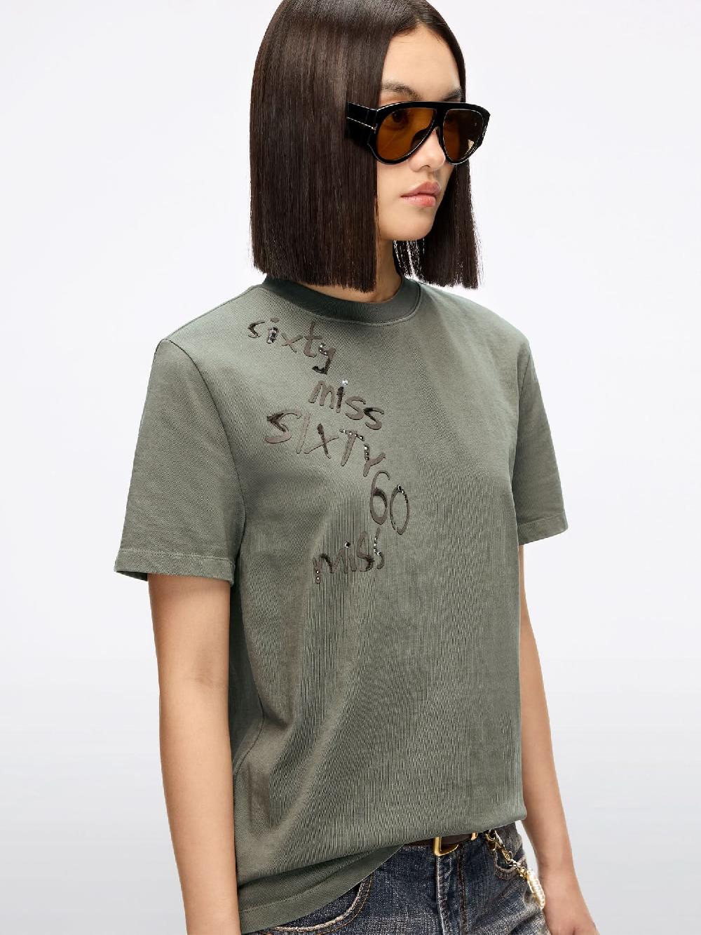 Miss Sixty RHINESTONE EMBROIDERED T-SHIRT ARMY GREEN