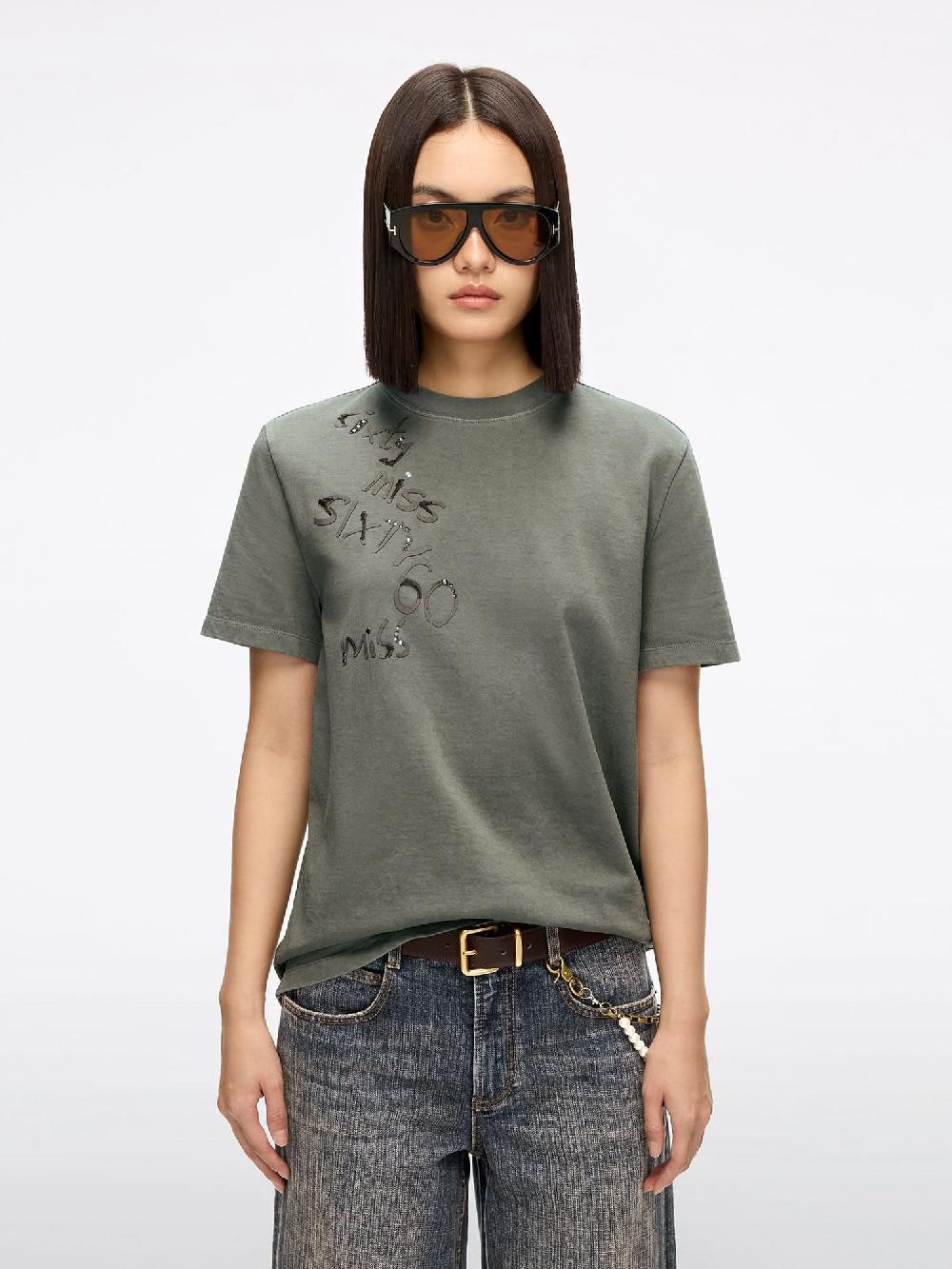 miss sixty RHINESTONE EMBROIDERED T-SHIRT ARMY GREEN
