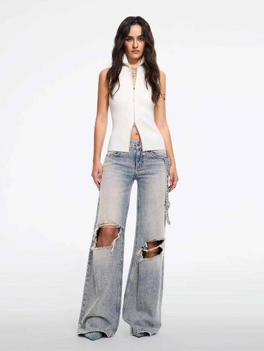 Miss Sixty RIPPED STRAIGHT-LEG JEANS DEEP GREY BLUE