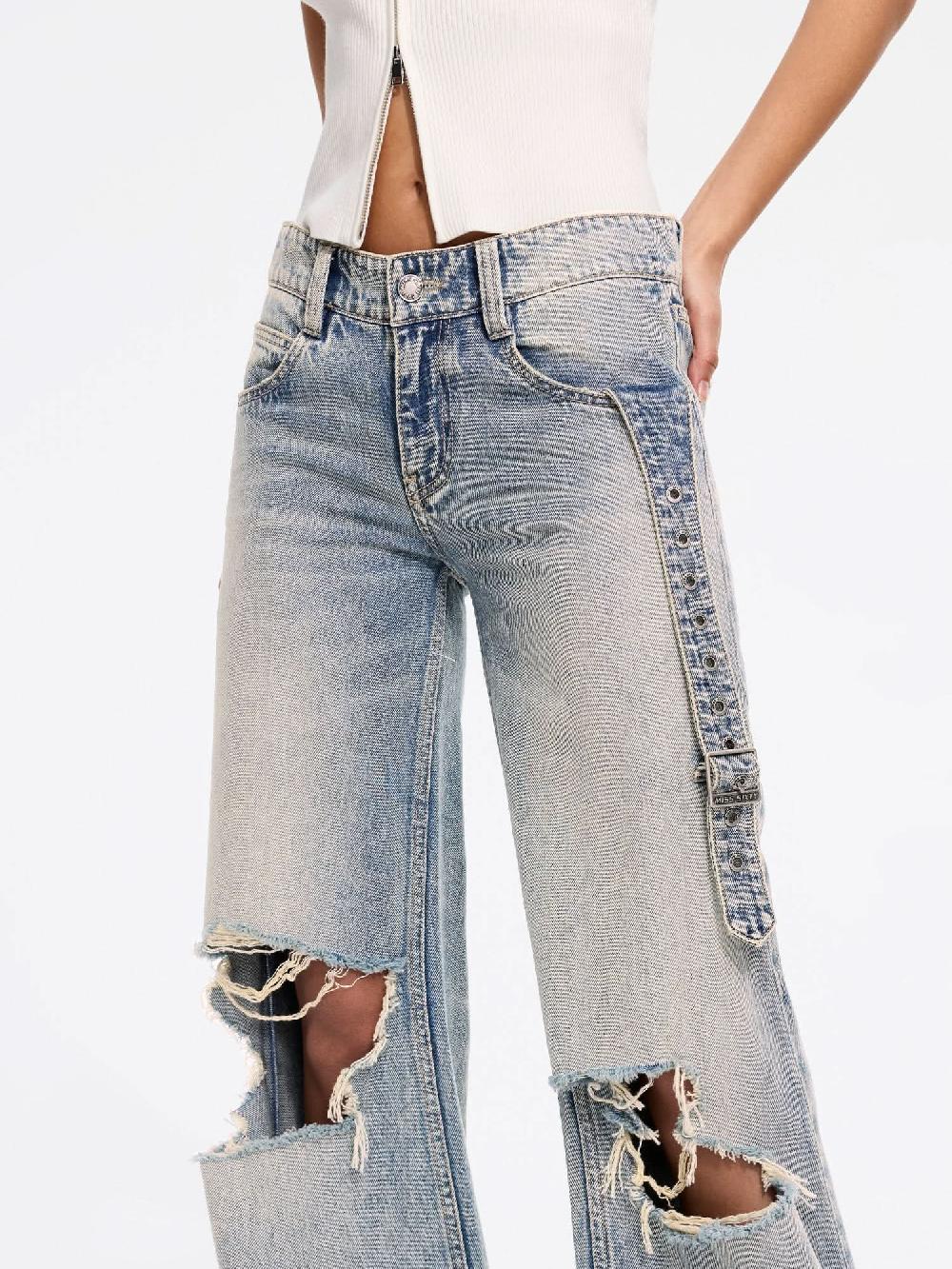 Miss Sixty RIPPED STRAIGHT-LEG JEANS DEEP GREY BLUE