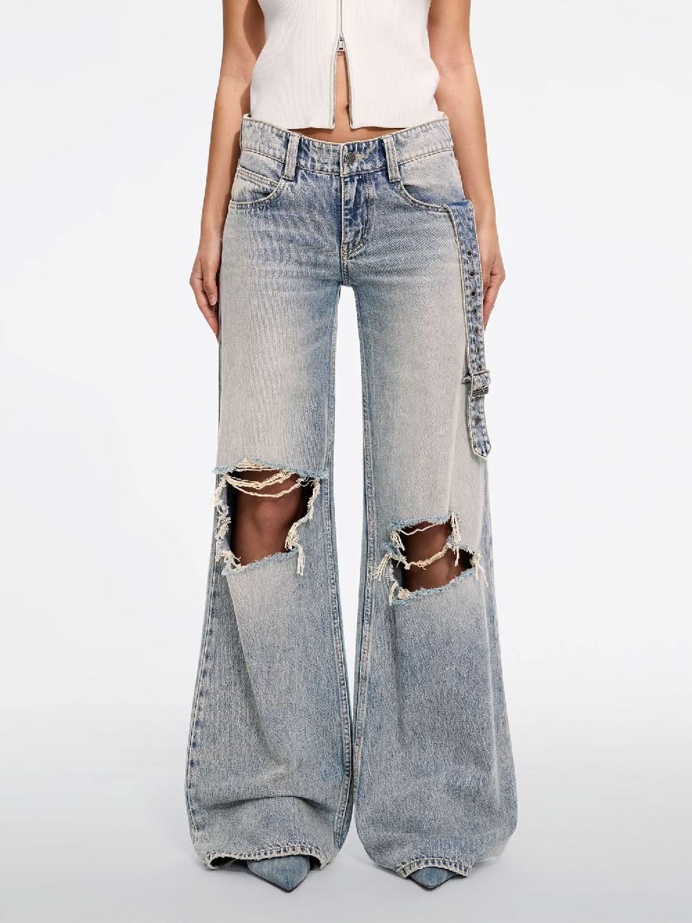 miss sixty RIPPED STRAIGHT-LEG JEANS DEEP GREY BLUE