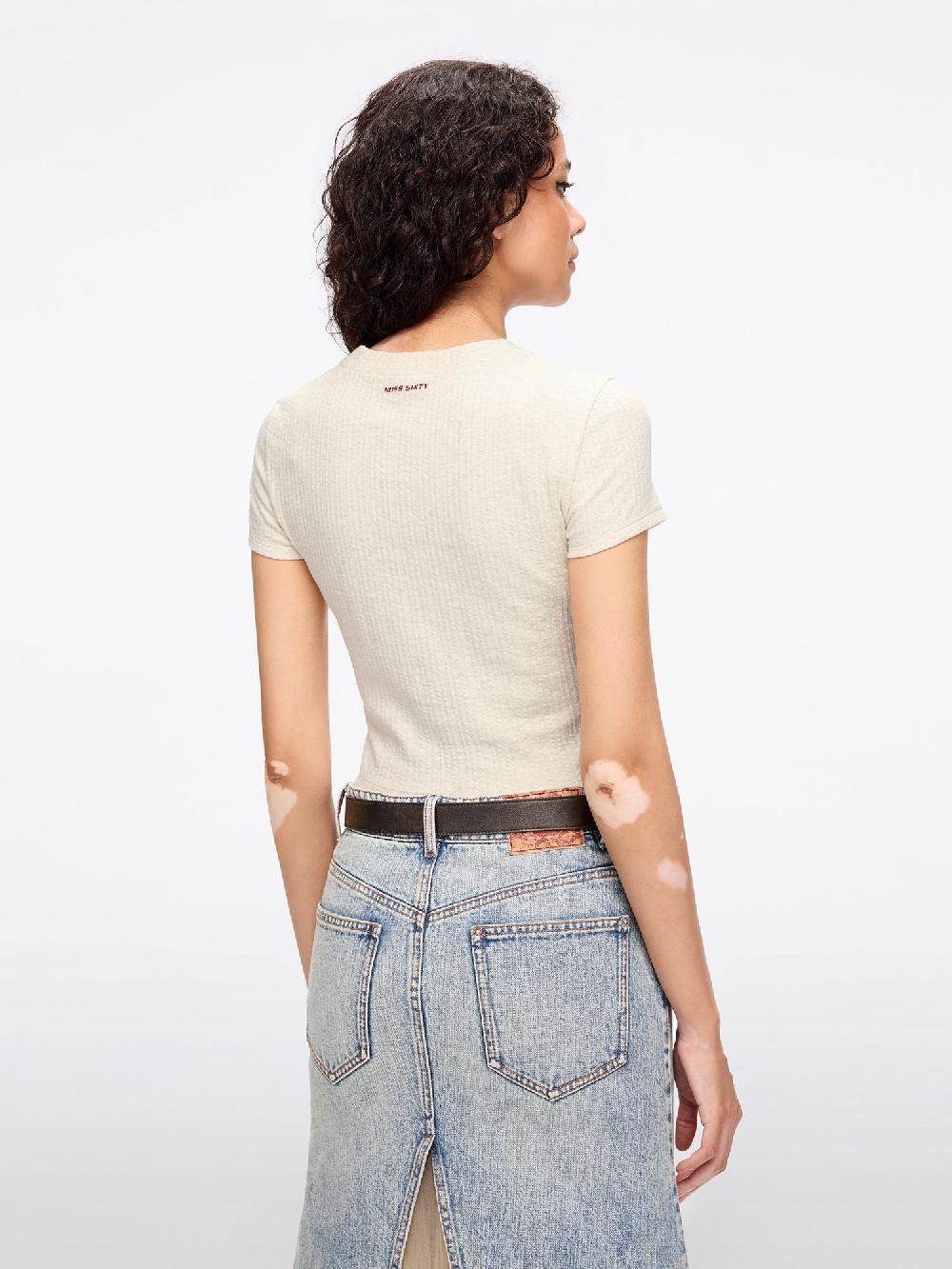 Miss Sixty ROUND NECK BEADED T-SHIRT LIGHT HEATHER GREY