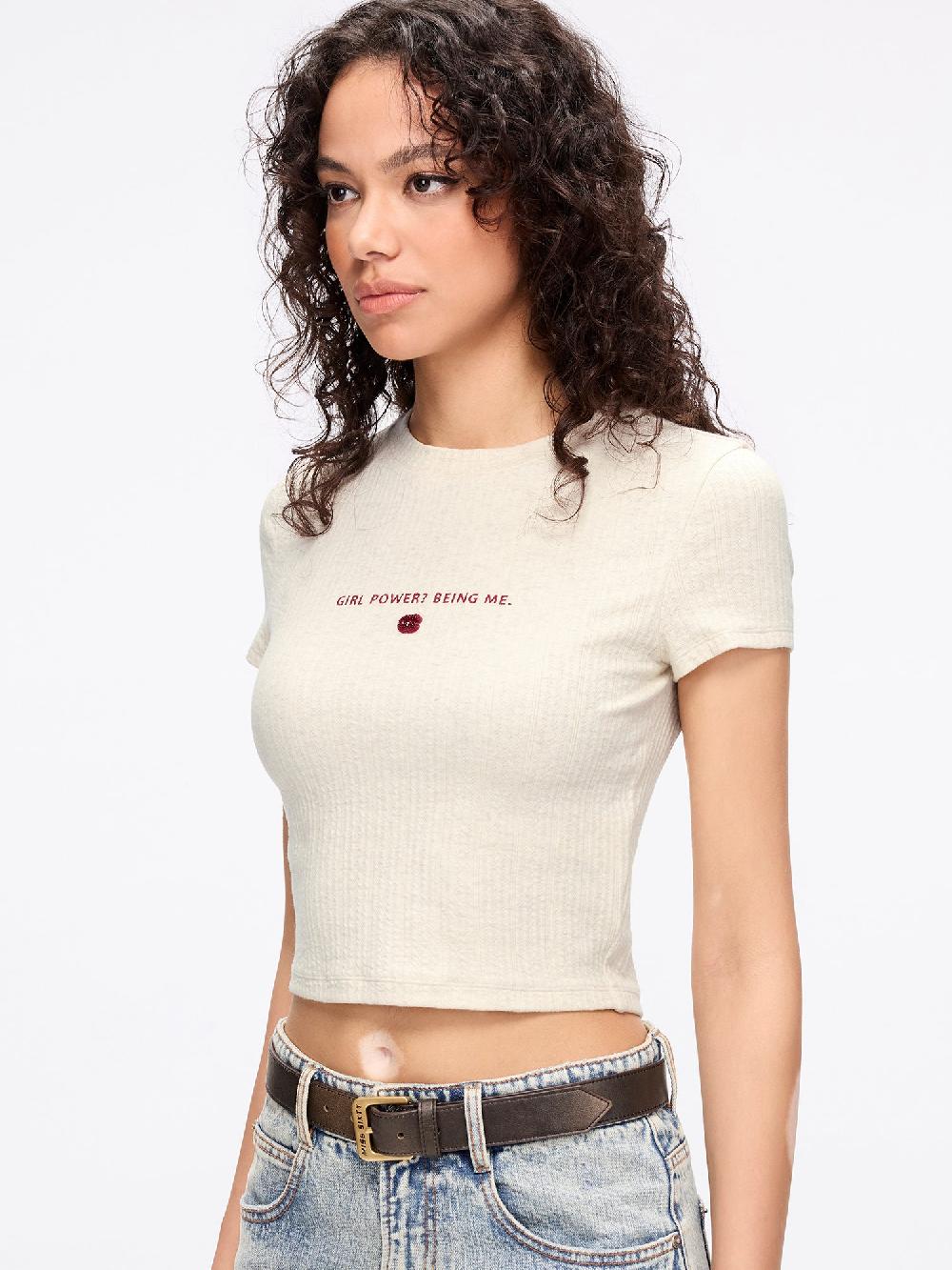 Miss Sixty ROUND NECK BEADED T-SHIRT LIGHT HEATHER GREY
