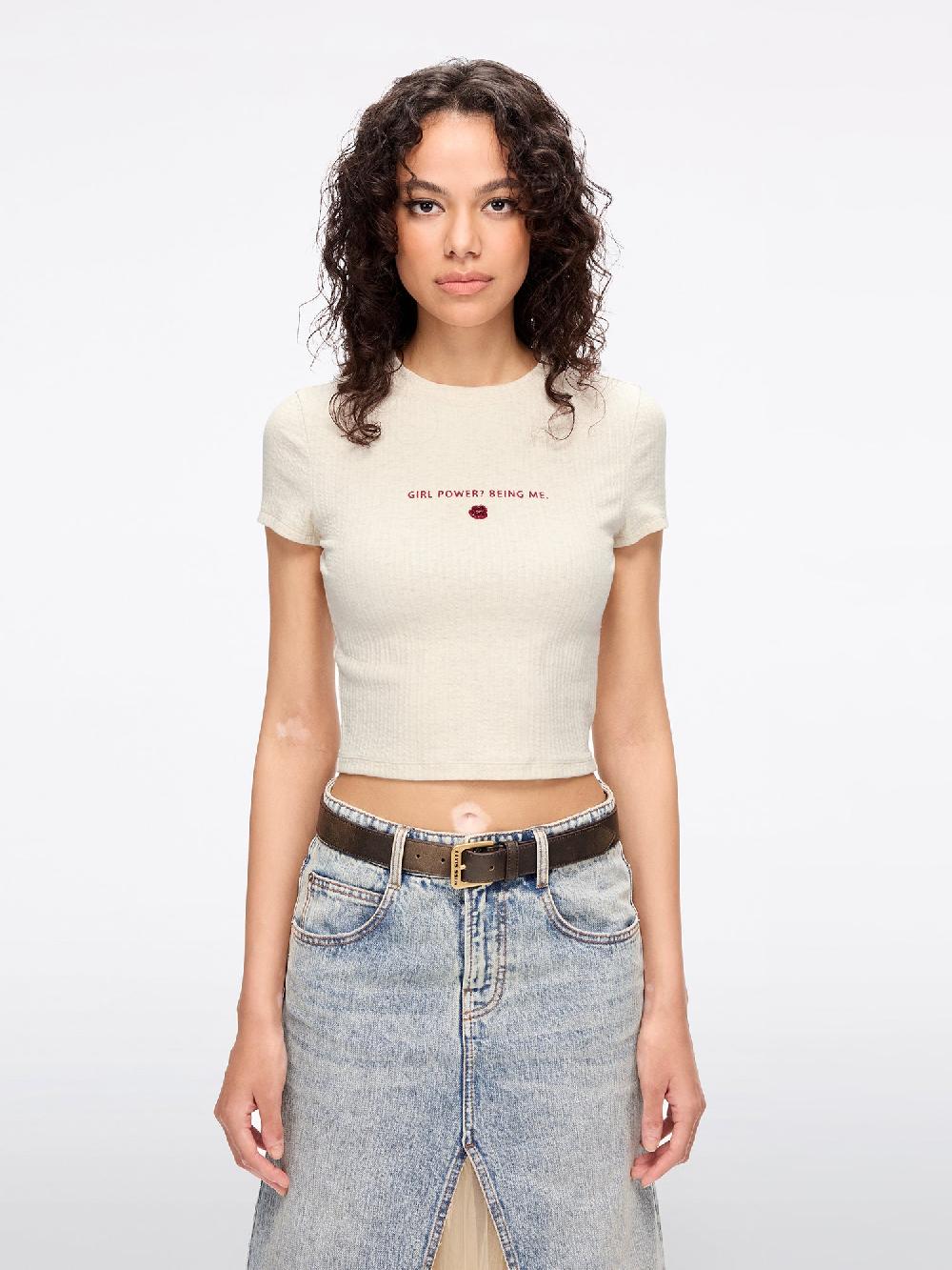 miss sixty ROUND NECK BEADED T-SHIRT LIGHT HEATHER GREY