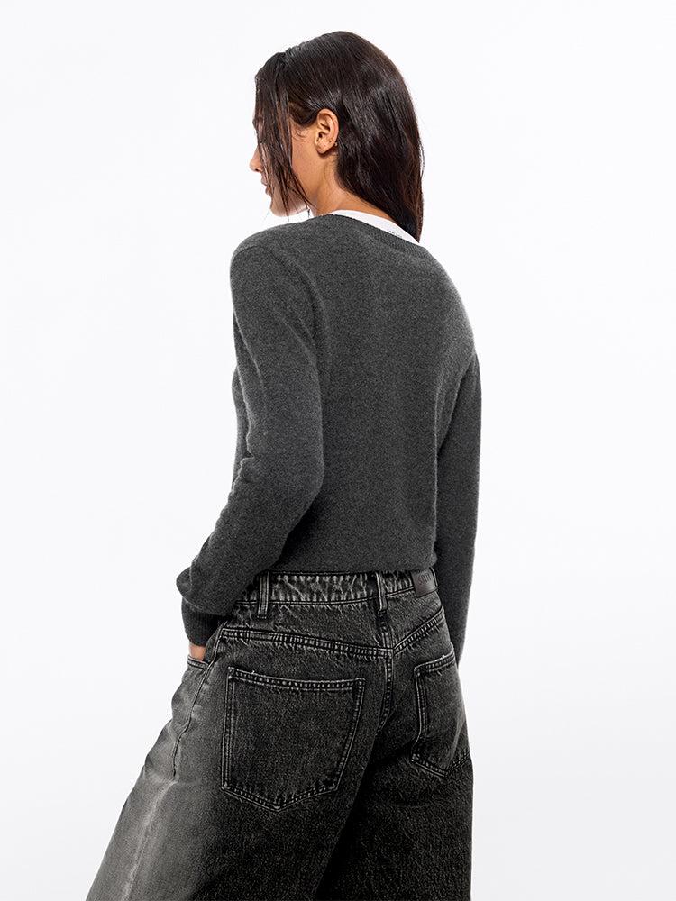 Miss Sixty ROUND NECK CASHMERE SWEATER WITH EMBROIDERED DARK HEATHER GREY
