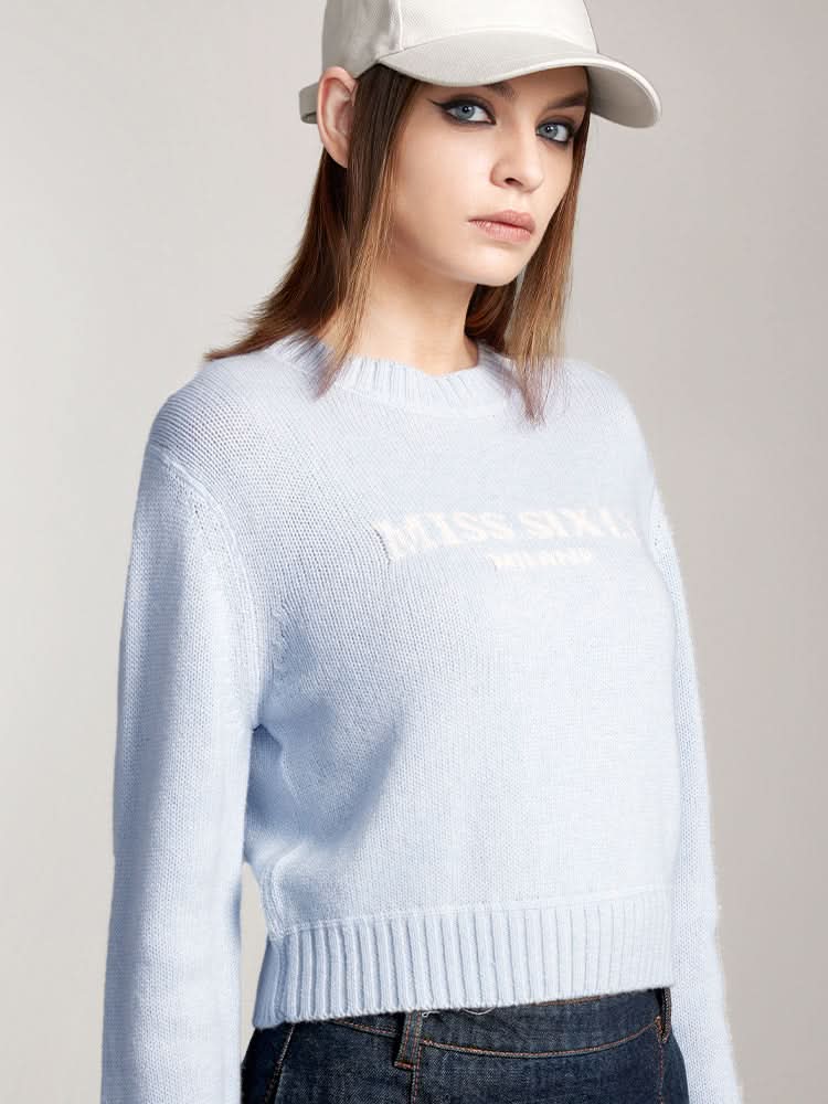 Miss Sixty ROUND NECK KNIT TOP WITH LOGO LIGHT BLUE