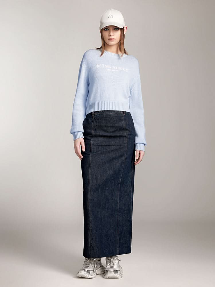 Miss Sixty ROUND NECK KNIT TOP WITH LOGO LIGHT BLUE