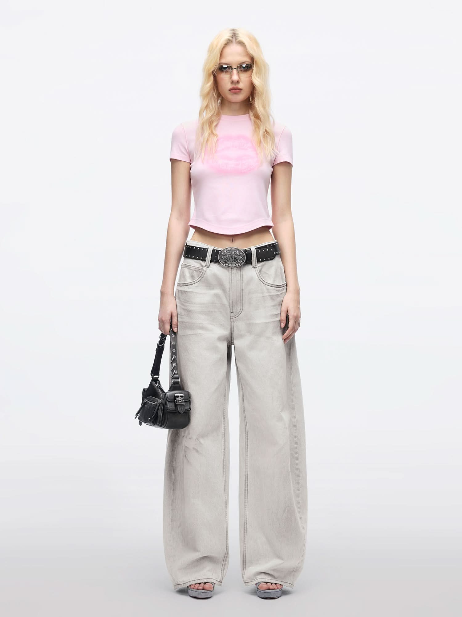 Miss Sixty ROUND NECK LIP PRINT SHORT SLEEVE T-SHIRT BABY PINK