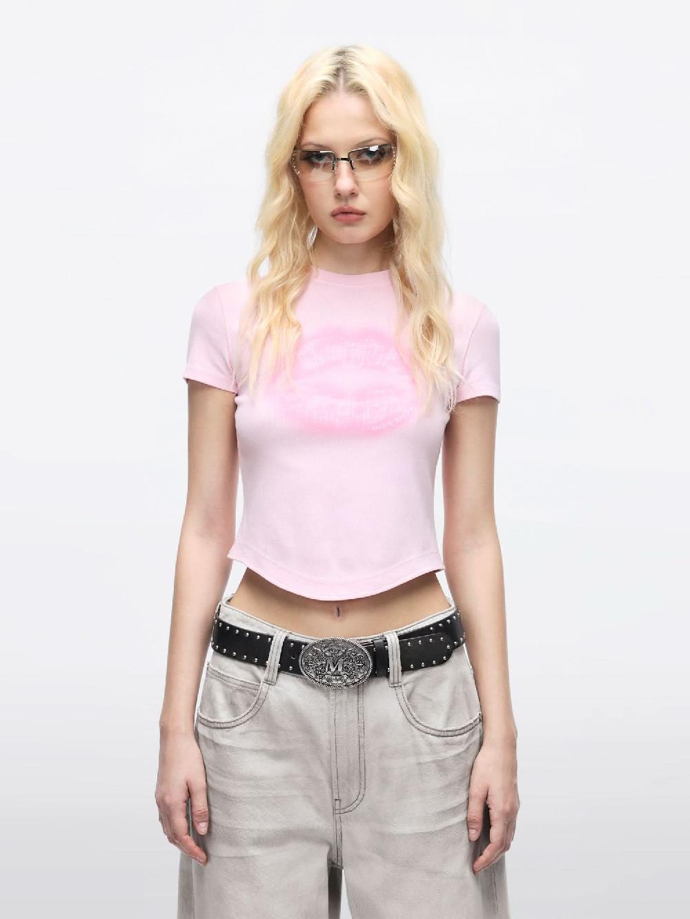 miss sixty ROUND NECK LIP PRINT SHORT SLEEVE T-SHIRT BABY PINK
