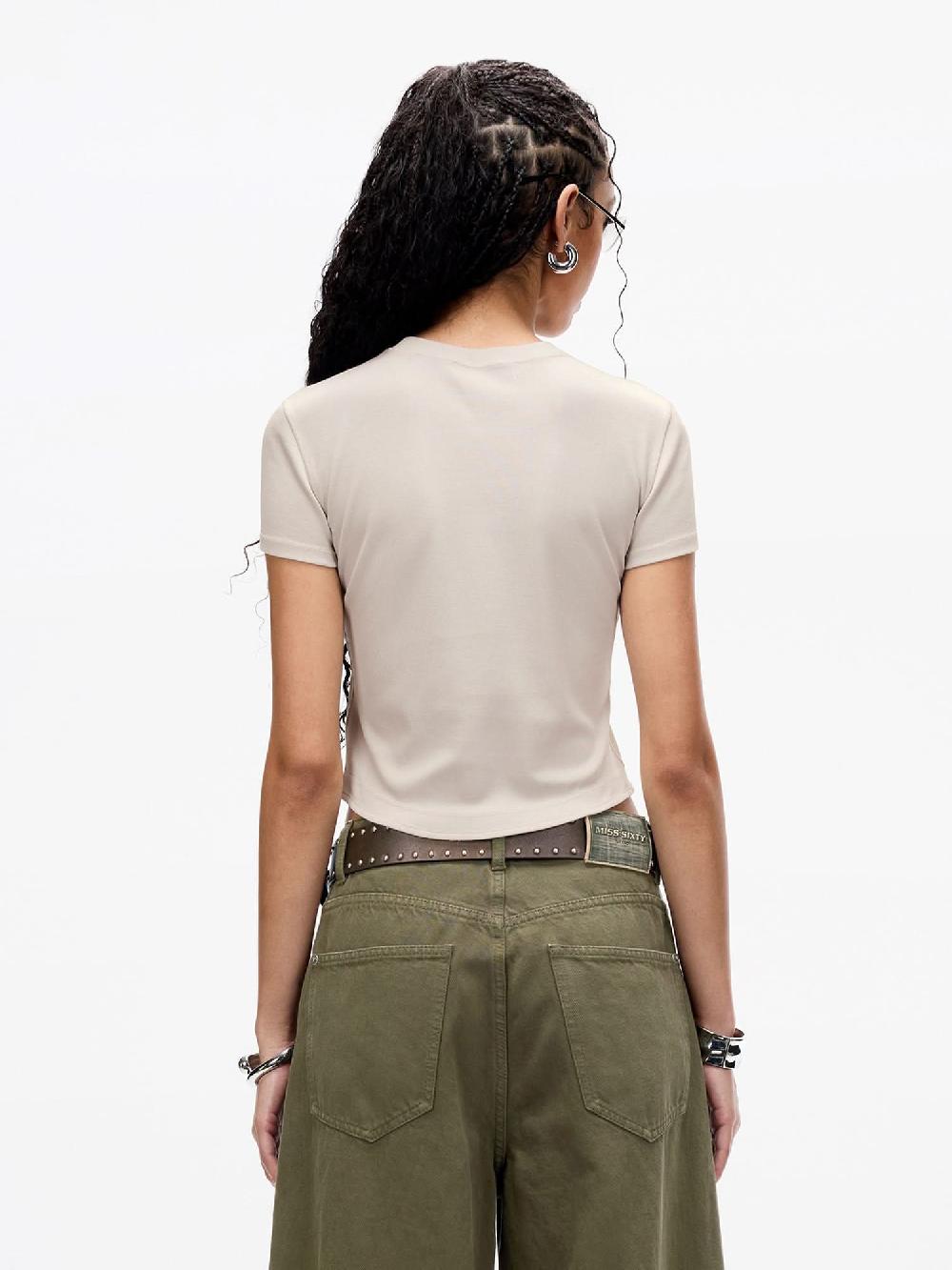 Miss Sixty ROUND NECK LIP PRINT SHORT SLEEVE T-SHIRT LIGHT GREY