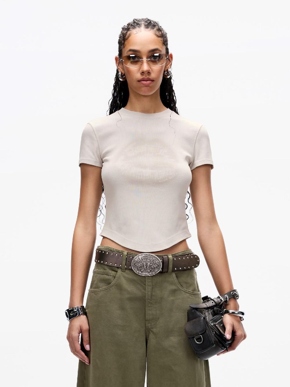 miss sixty ROUND NECK LIP PRINT SHORT SLEEVE T-SHIRT LIGHT GREY