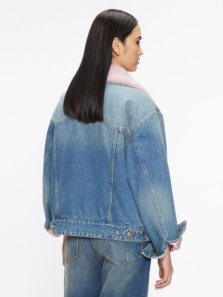 Miss Sixty SHEARLING COLLAR DENIM JACKET MIDDLE BLUE