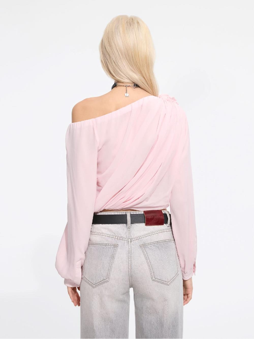 Miss Sixty SILK ASYMMETRICAL FLORAL SHIRT BABY PINK