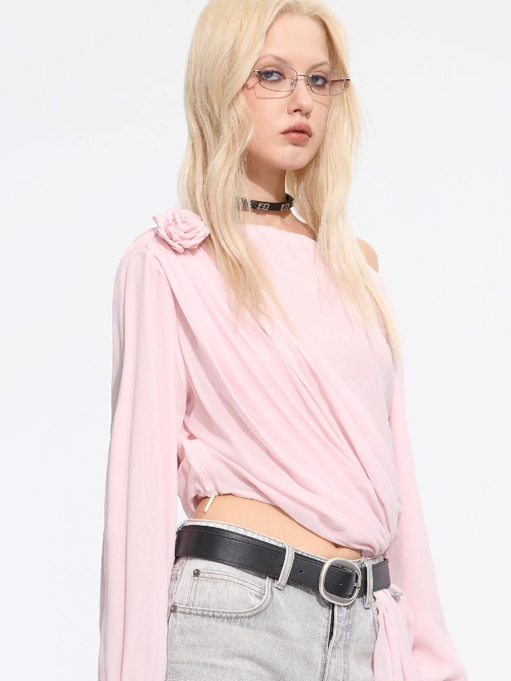 Miss Sixty SILK ASYMMETRICAL FLORAL SHIRT BABY PINK