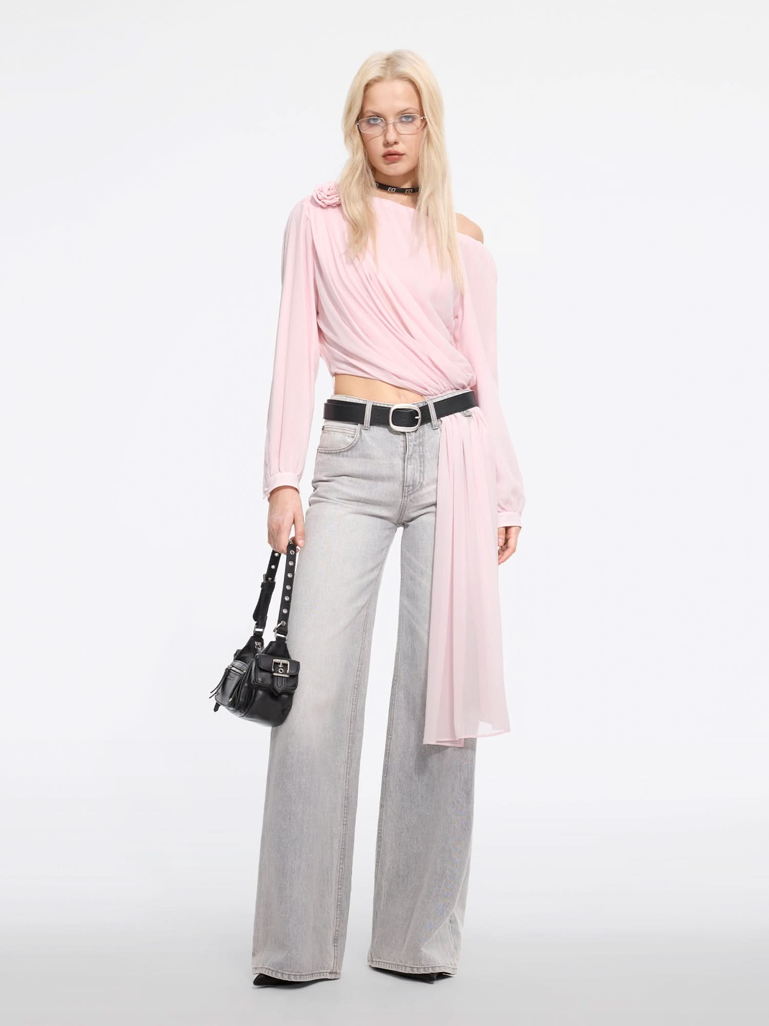 Miss Sixty SILK ASYMMETRICAL FLORAL SHIRT BABY PINK