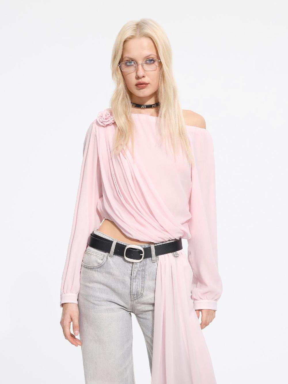 miss sixty SILK ASYMMETRICAL FLORAL SHIRT BABY PINK