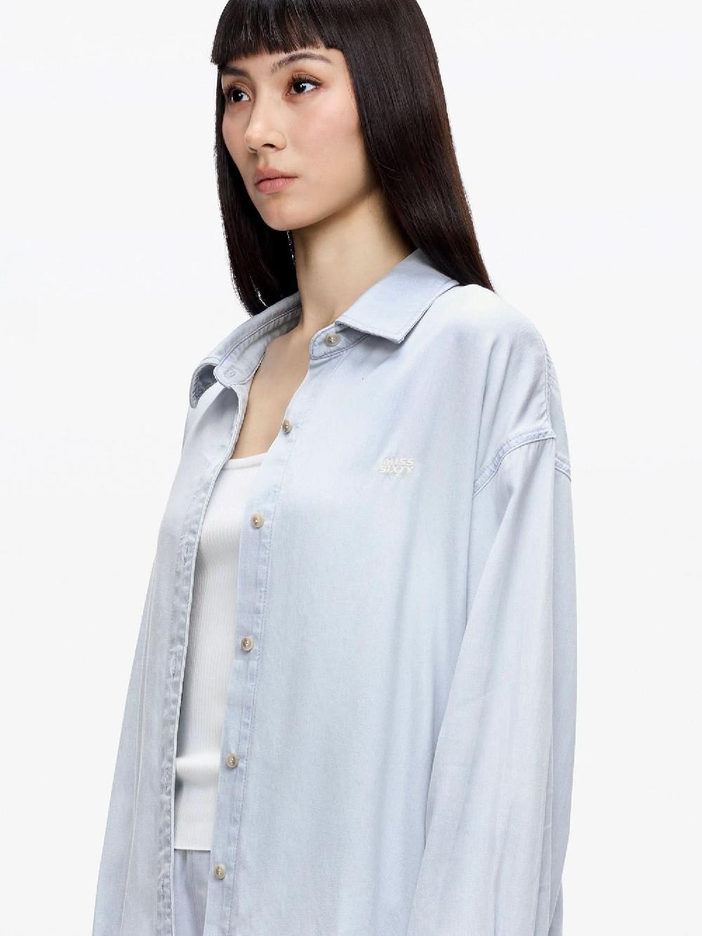 Miss Sixty SINGLE-BREASTED EMBROIDERED DENIM SHIRT LIGHT BLUE