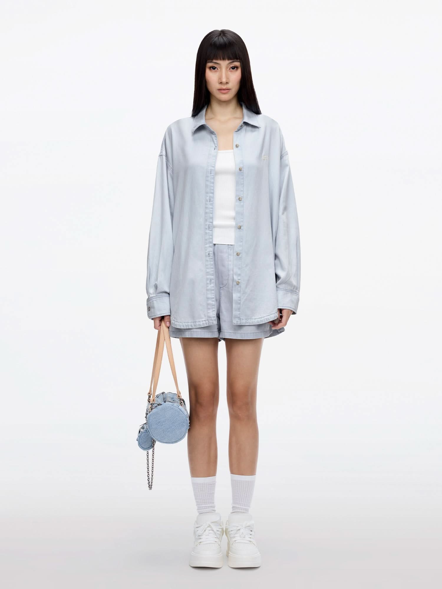 Miss Sixty SINGLE-BREASTED EMBROIDERED DENIM SHIRT LIGHT BLUE