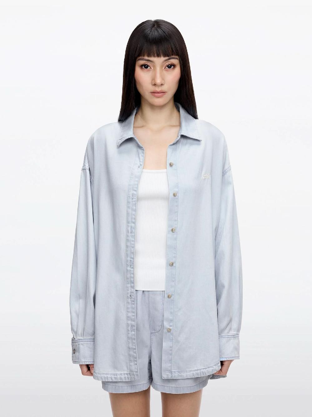 miss sixty SINGLE-BREASTED EMBROIDERED DENIM SHIRT LIGHT BLUE