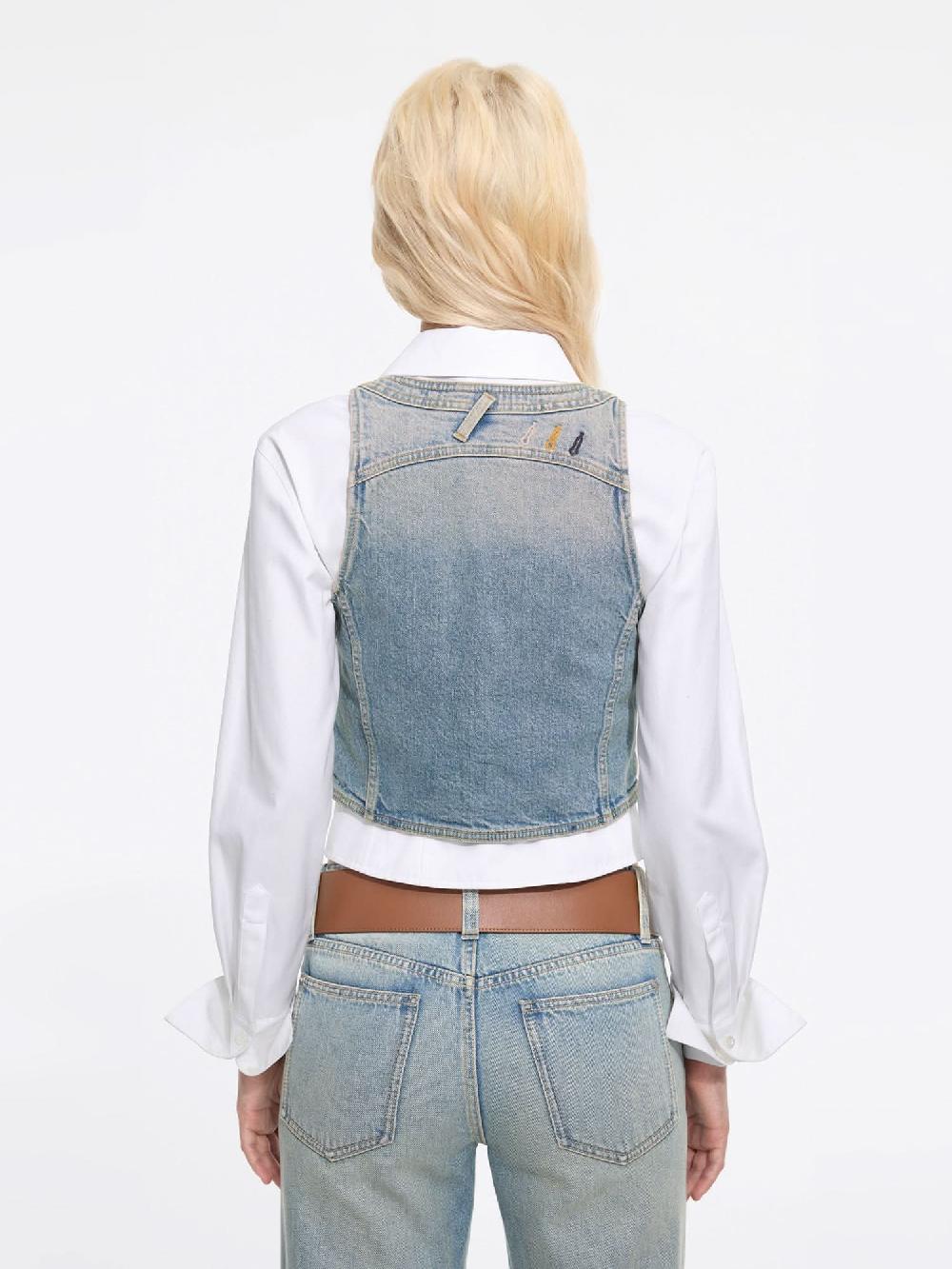 Miss Sixty SINGLE BUTTON CROPPED DENIM VEST LIGHT BLUE