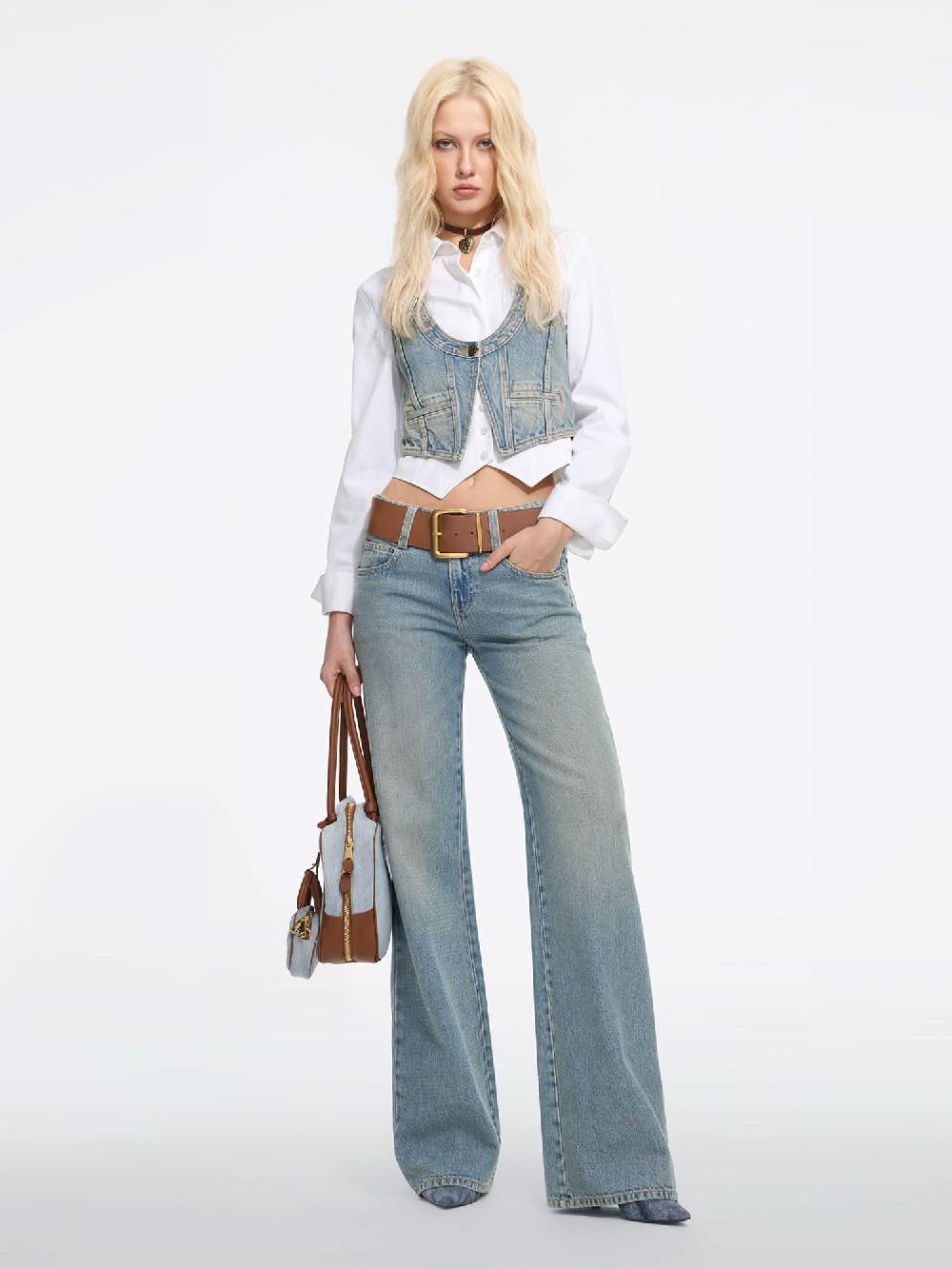 Miss Sixty SINGLE BUTTON CROPPED DENIM VEST LIGHT BLUE