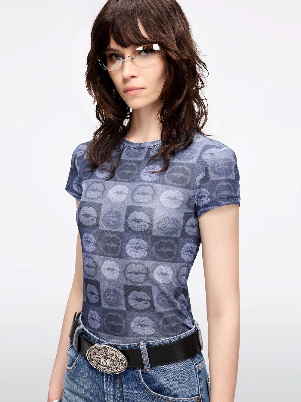 Miss Sixty SLIM-FIT LIP PRINT T-SHIRT MIDNIGHT BLUE