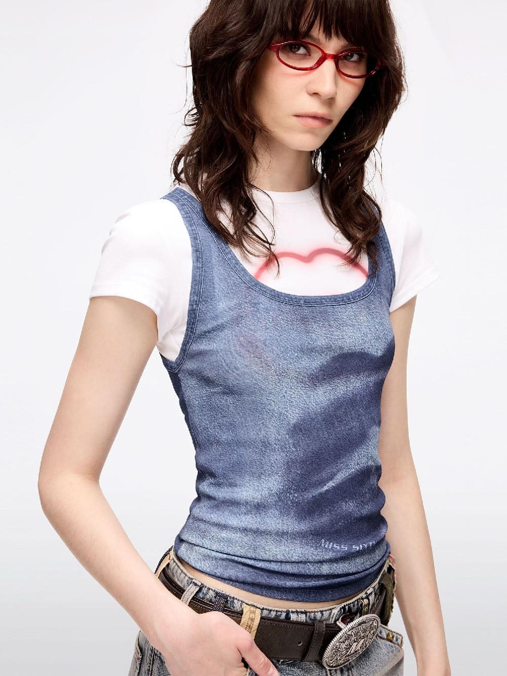 Miss Sixty SLIM-FIT LIP PRINT TANK TOP MIDNIGHT BLUE