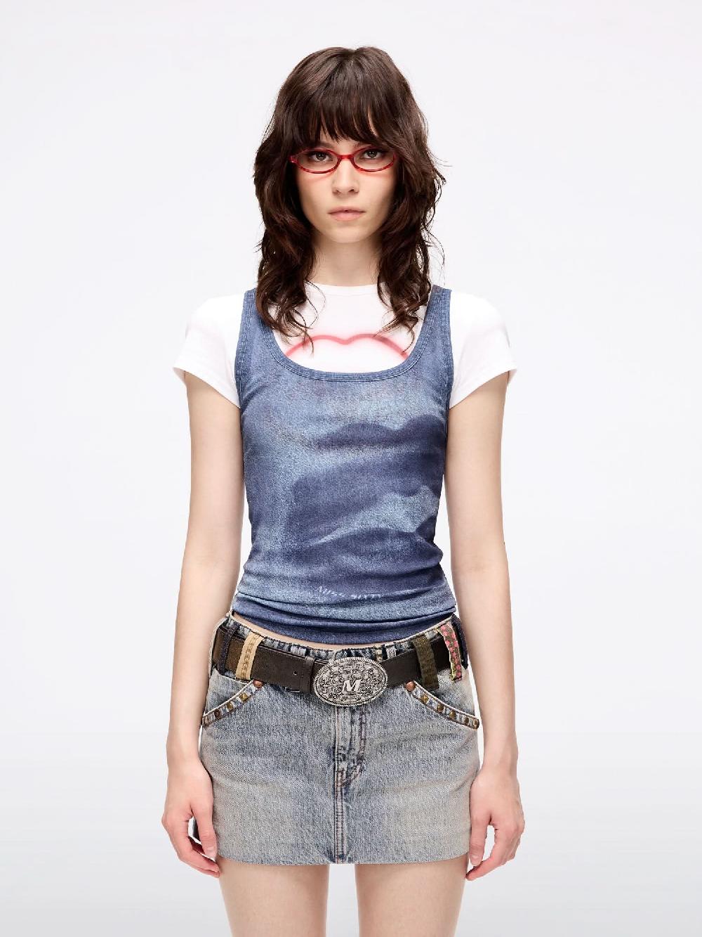 miss sixty SLIM-FIT LIP PRINT TANK TOP MIDNIGHT BLUE