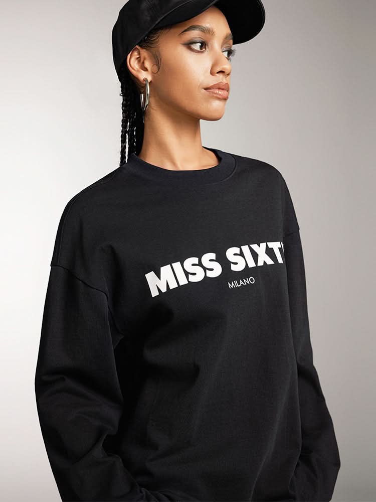 Miss Sixty SLOUCHY LONG SLEEVES PRINTED T-SHIRT BLACK