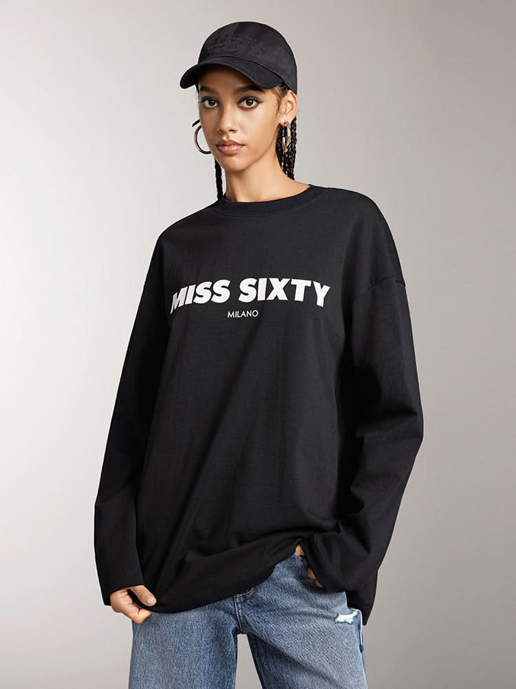 miss sixty SLOUCHY LONG SLEEVES PRINTED T-SHIRT BLACK