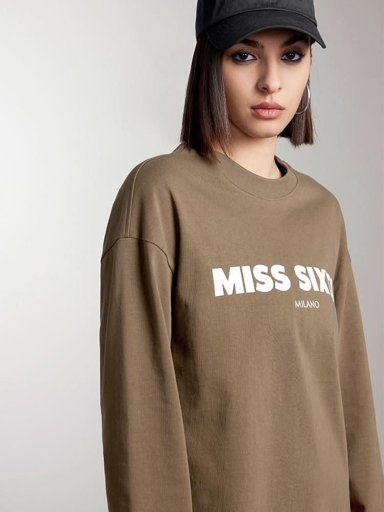 Miss Sixty SLOUCHY LONG SLEEVES PRINTED T-SHIRT DARK KHAKI