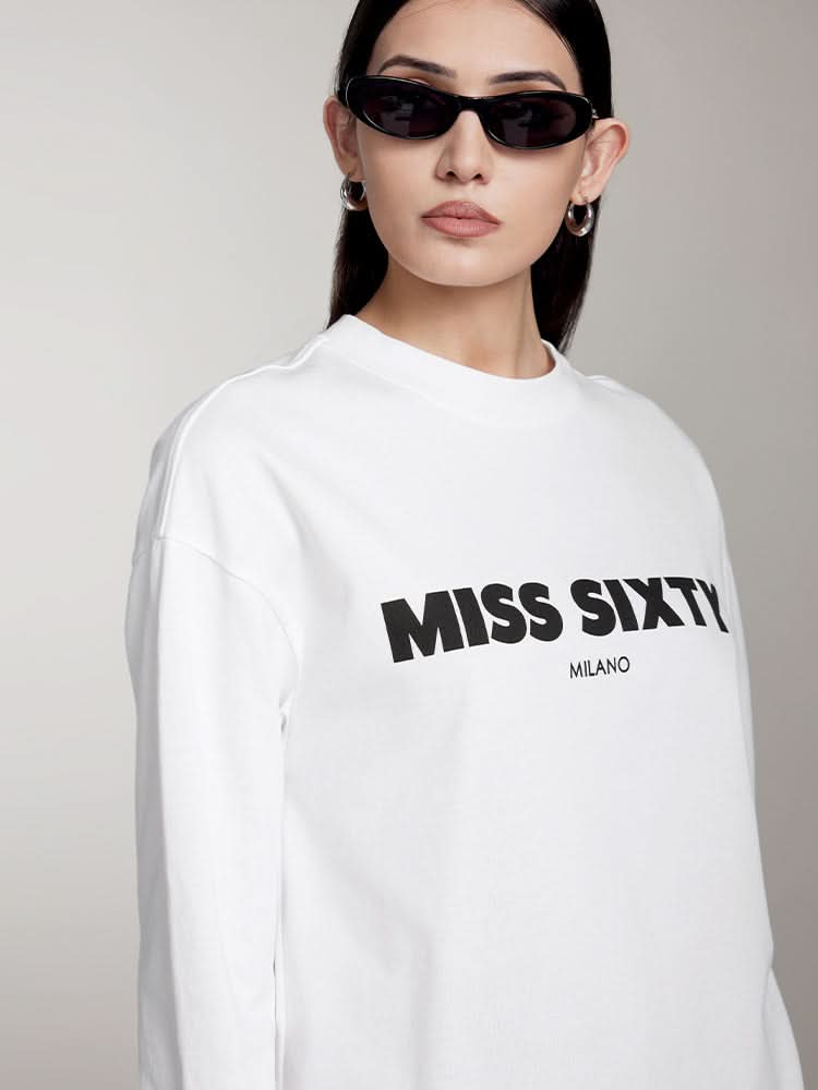 Miss Sixty SLOUCHY LONG SLEEVES PRINTED T-SHIRT WHITE