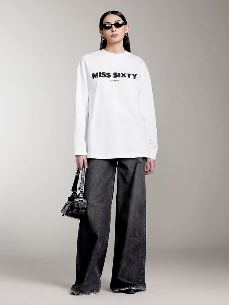 Miss Sixty SLOUCHY LONG SLEEVES PRINTED T-SHIRT WHITE