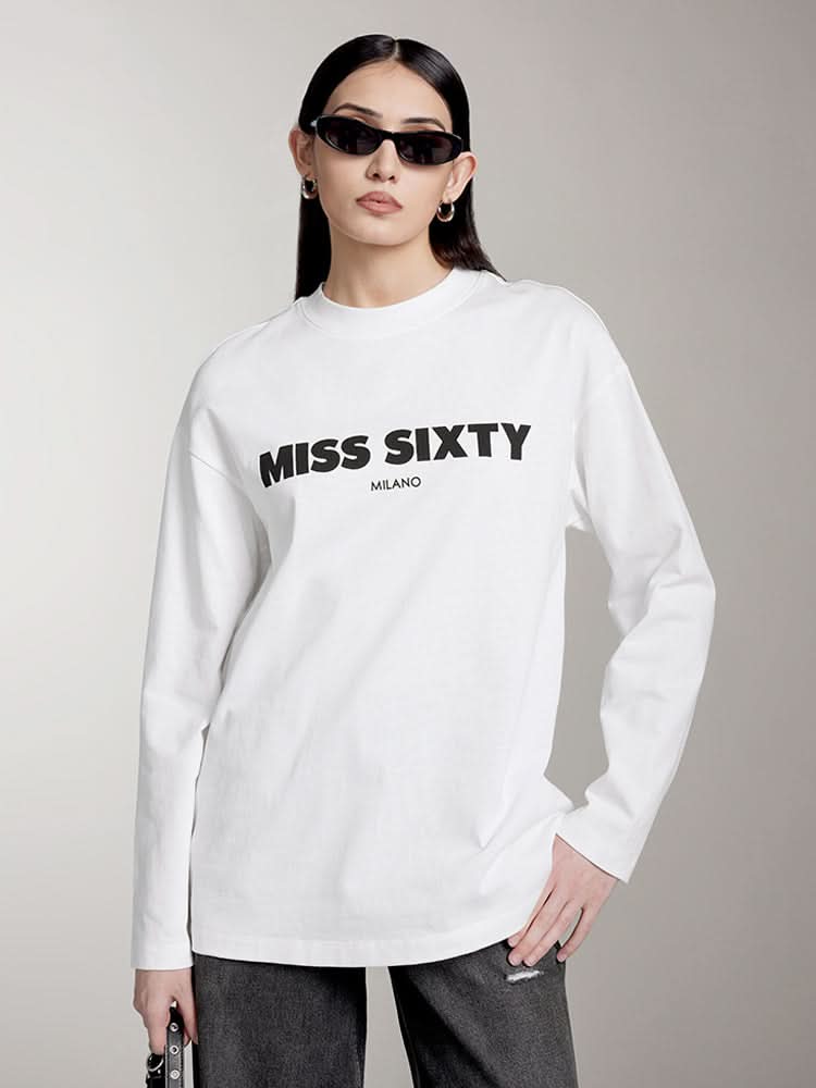 miss sixty SLOUCHY LONG SLEEVES PRINTED T-SHIRT WHITE