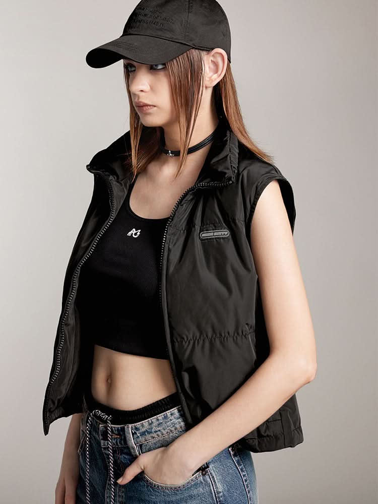 Miss Sixty STAND COLLAR SHORT STYLE DOWN VEST BLACK