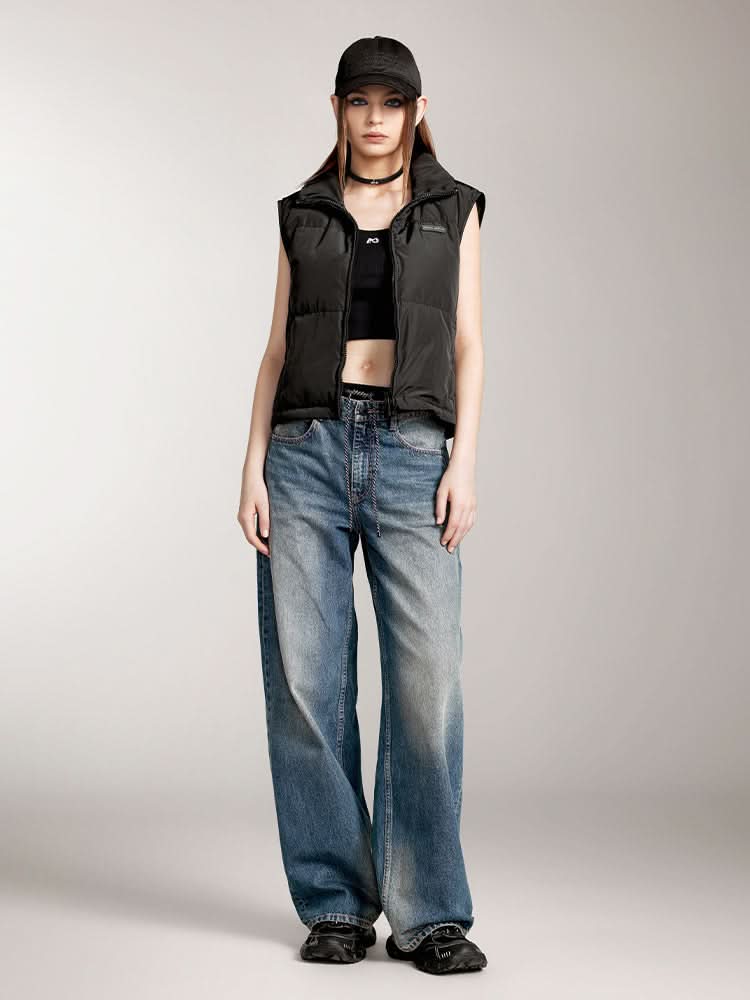 Miss Sixty STAND COLLAR SHORT STYLE DOWN VEST BLACK