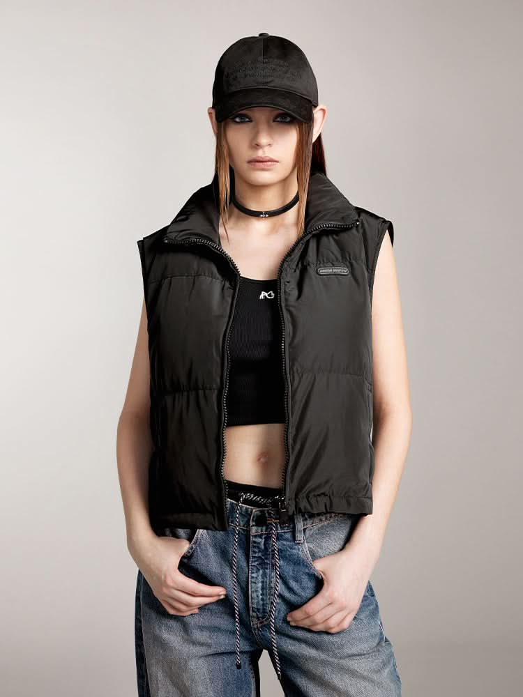 miss sixty STAND COLLAR SHORT STYLE DOWN VEST BLACK