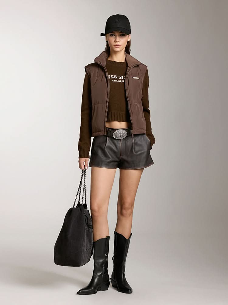 Miss Sixty STAND COLLAR SHORT STYLE DOWN VEST COFFEE