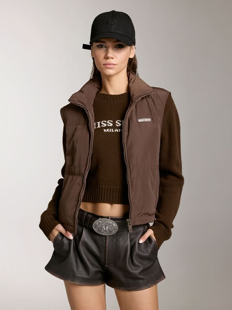 miss sixty STAND COLLAR SHORT STYLE DOWN VEST COFFEE