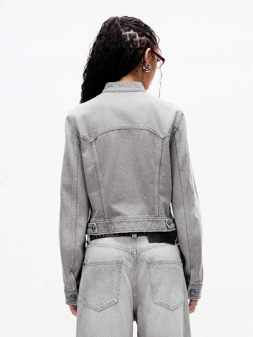 Miss Sixty STAND COLLAR ZIP-UP CROPPED DENIM JACKET GREY