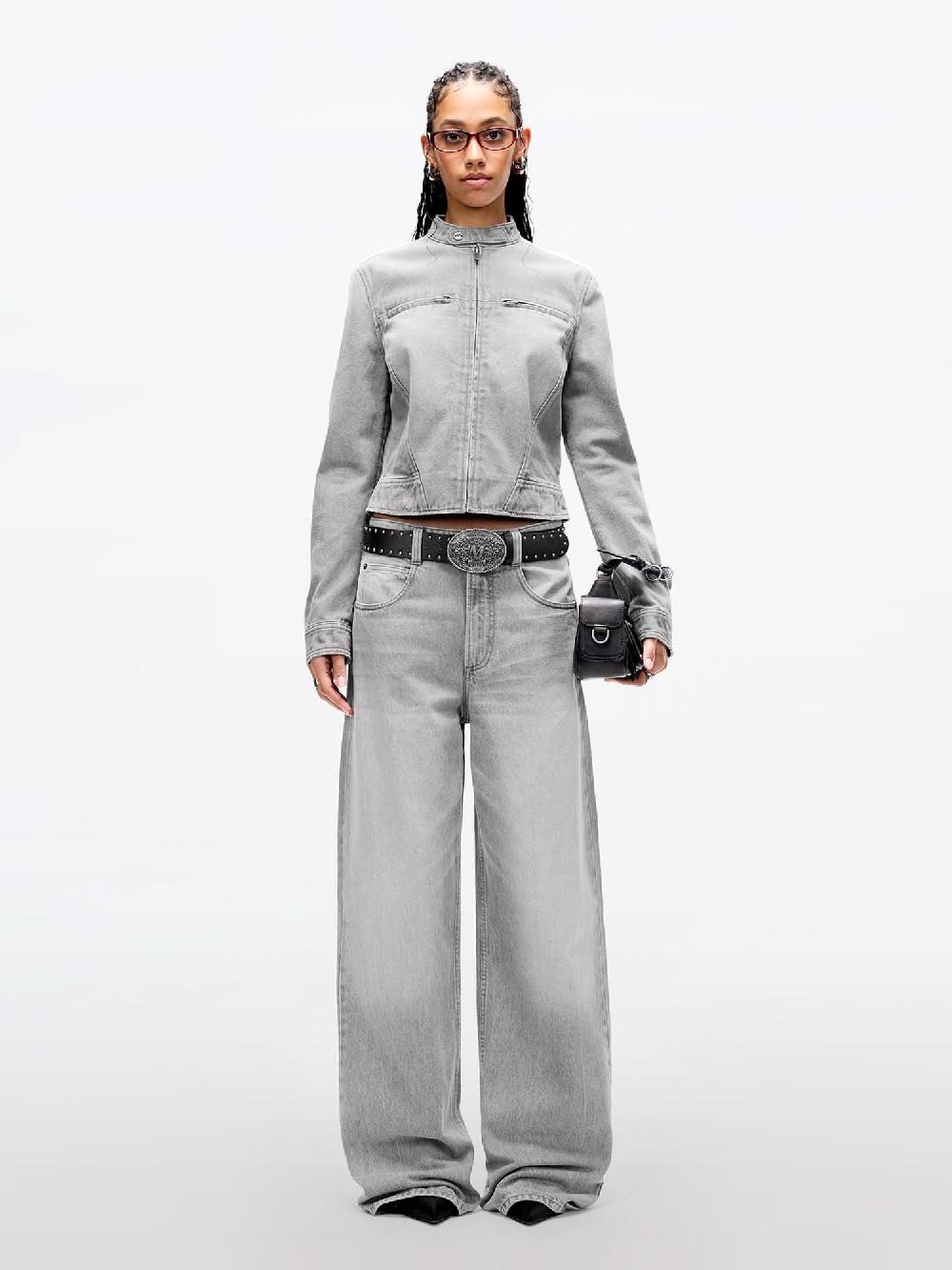 Miss Sixty STAND COLLAR ZIP-UP CROPPED DENIM JACKET GREY