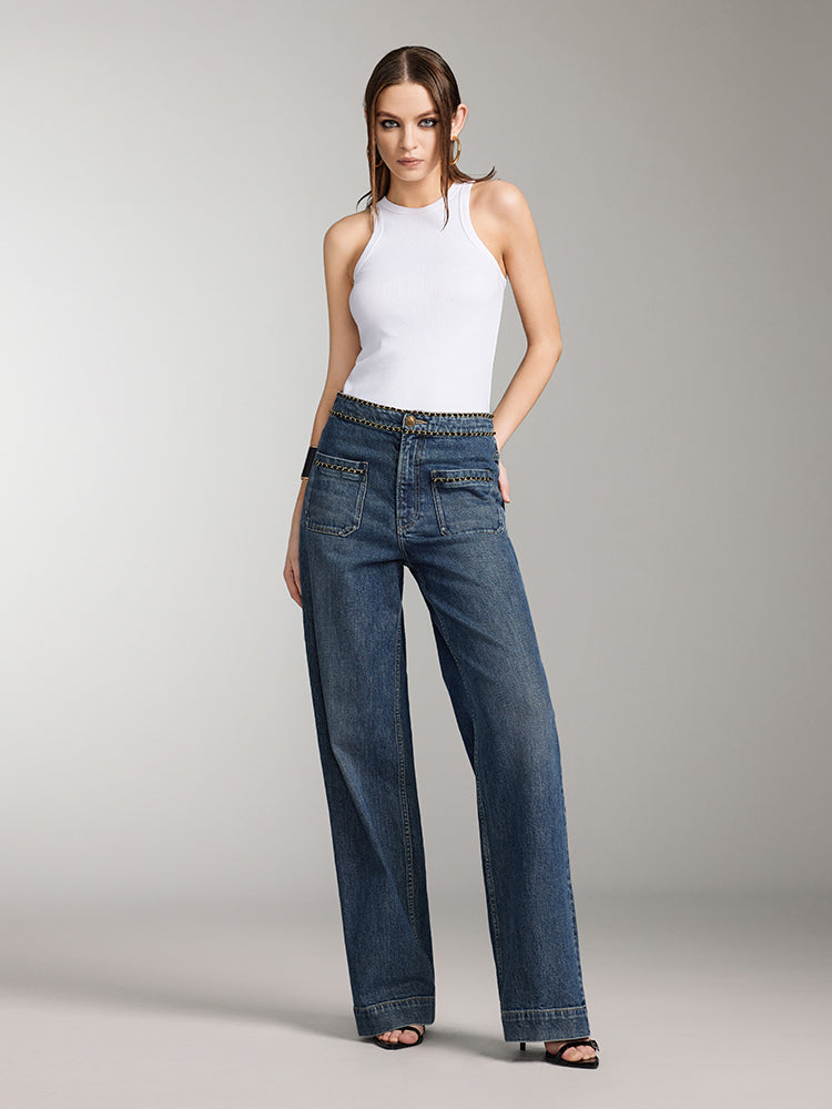 Miss Sixty STRAIGHT FIT JEANS WITH CHAIN MIDDLE BLUE